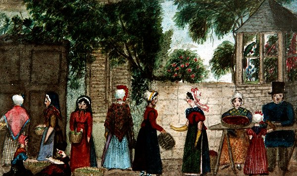 Mercado de rua, c.1840 (aguarela sobre papel) de English School