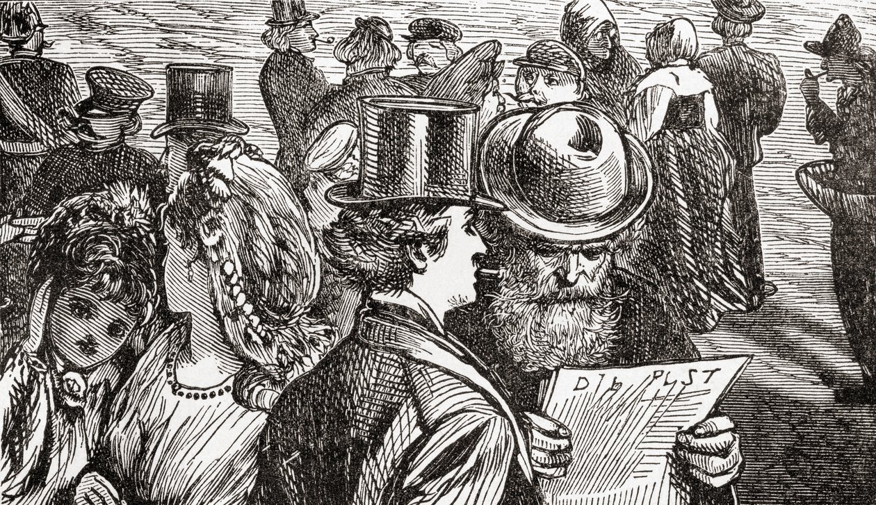 Cena de rua na Berlim do século XIX, Alemanha, da História Ilustrada do Mundo de Ward e Lock, pub. c.1882. de English School