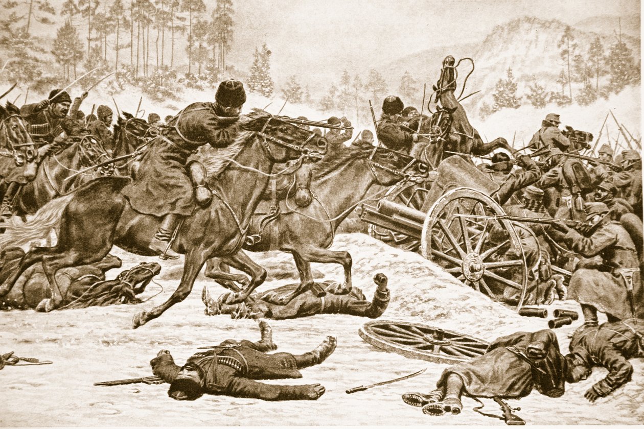 Teimosos combates nas alturas levadas pelos russos ao sul de Dukla nos Cárpatos, 1914-19 de English School