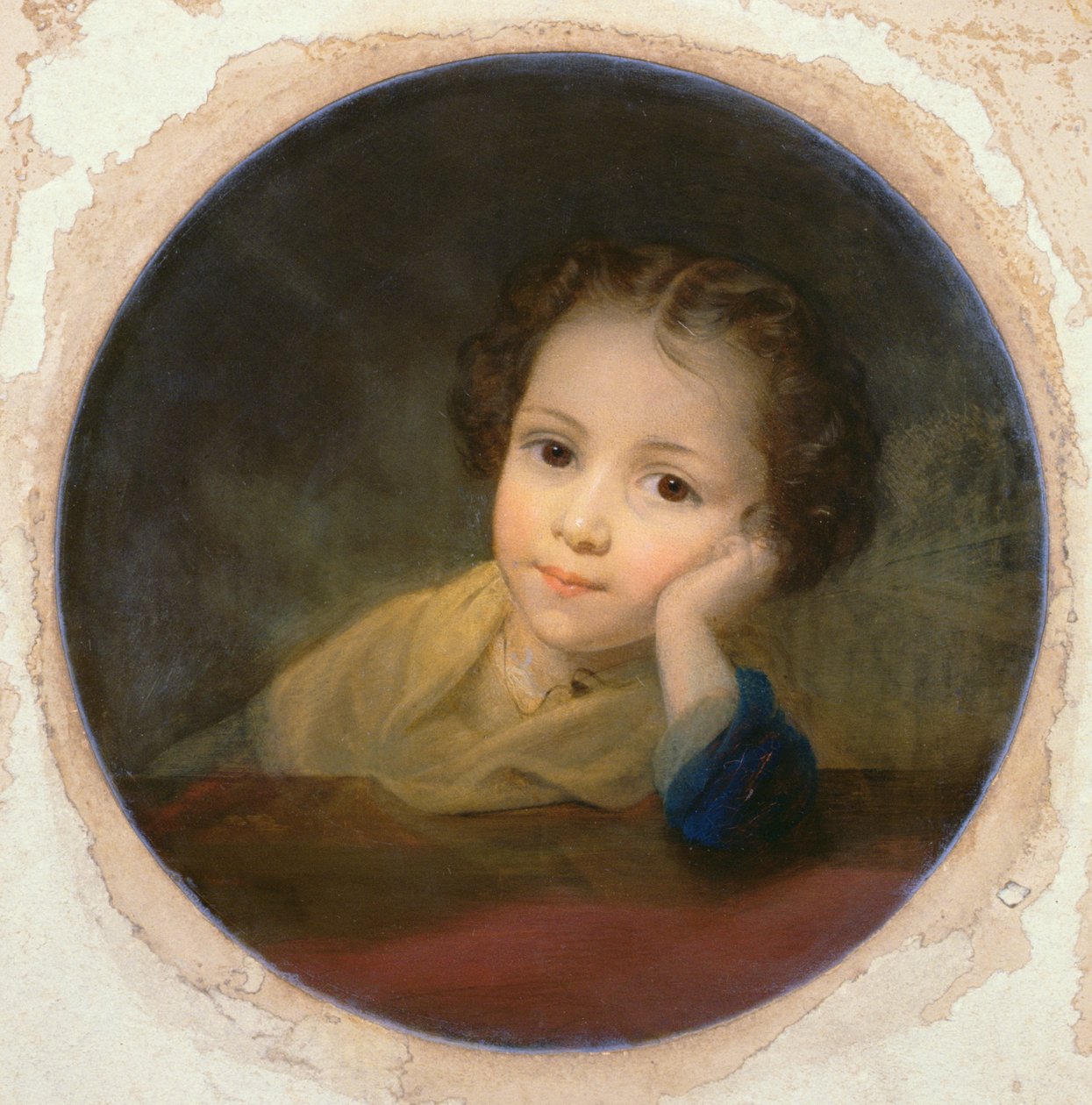 Estudo de uma criança, c.1850 (óleo no cartão) de English School
