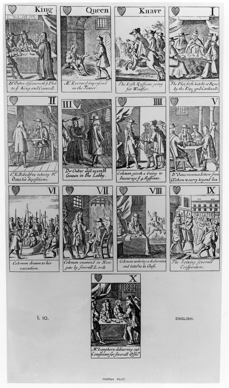 Terno de copas ilustrando o &39;enredo papista&39;, 1679 de English School