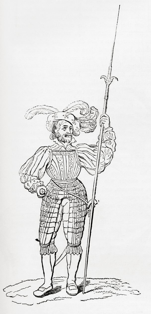 Fato de armadura com nervuras e gravada, da velha Inglaterra: A Pictorial Museum, pub. 1847 de English School