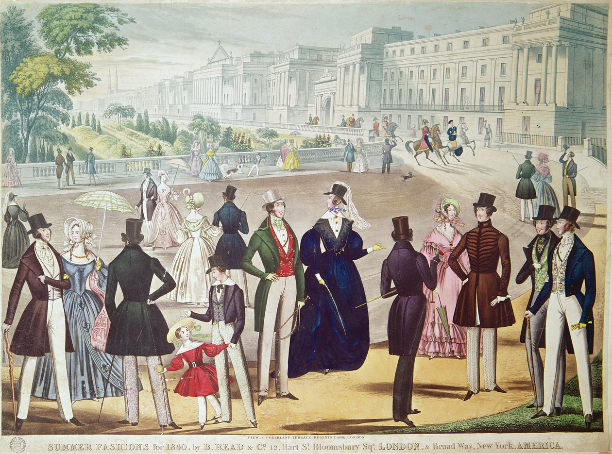 Modas de Verão para 1840 (gravura a cores) de English School