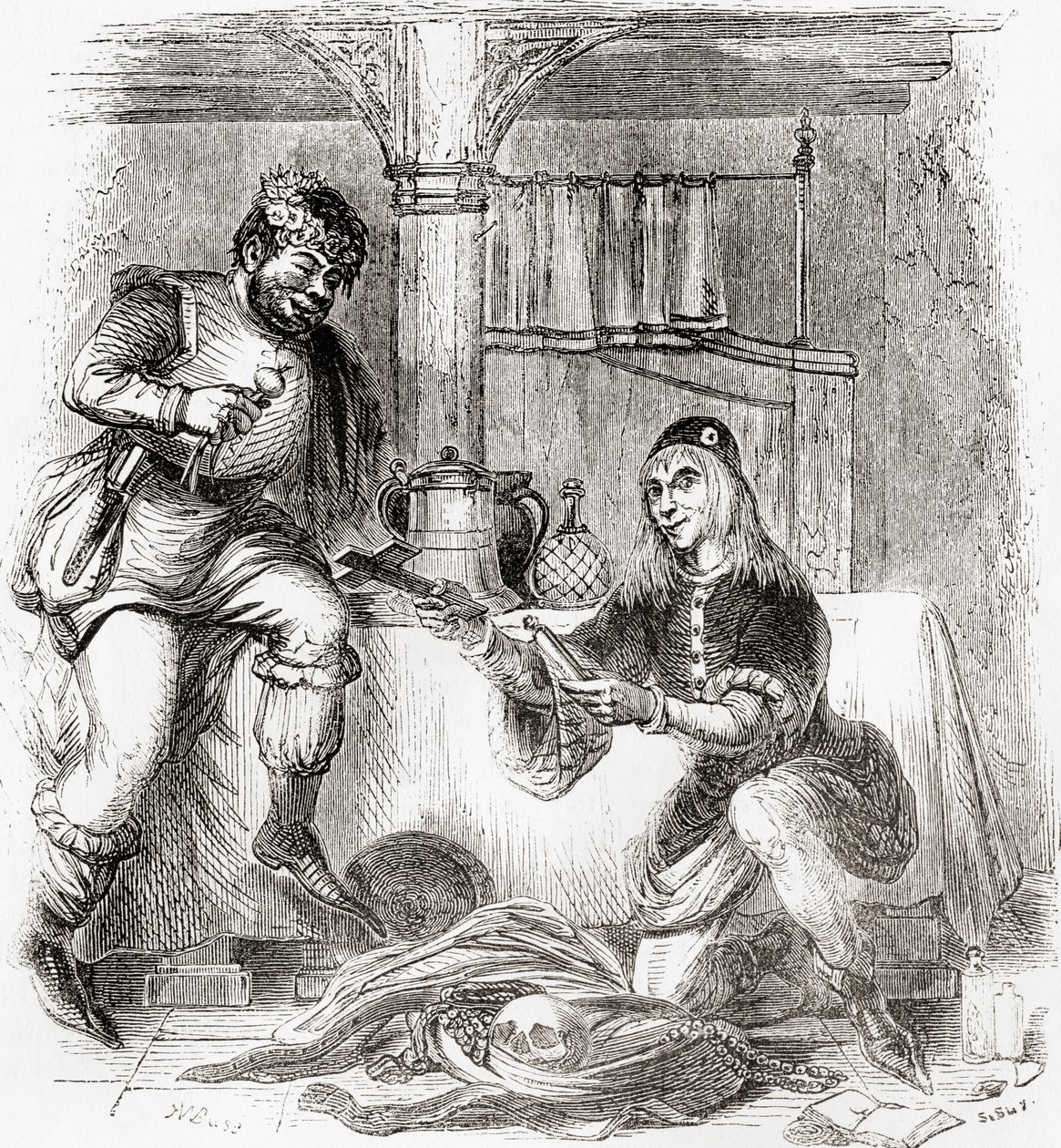 Sumpnour e Pardoner, da Velha Inglaterra: A Pictorial Museum, pub. 1847 de English School