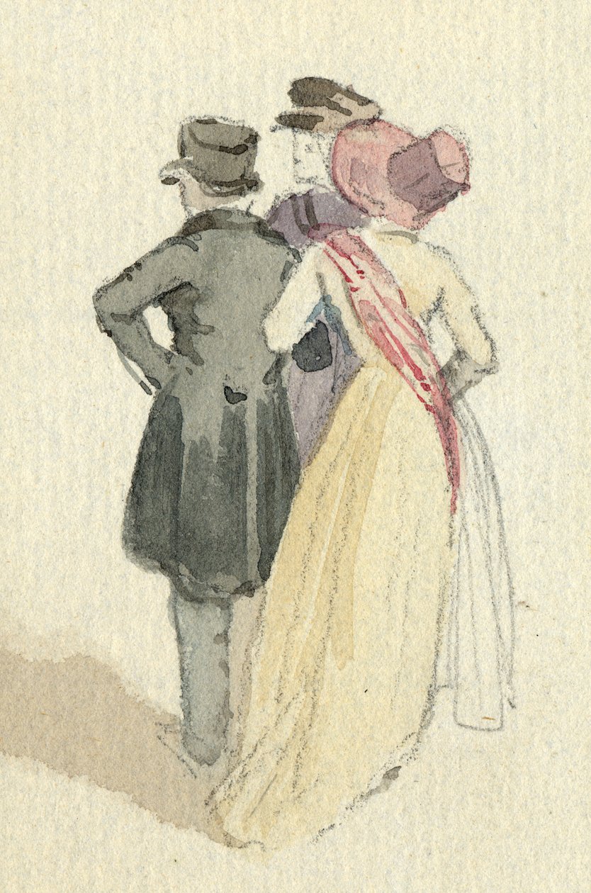 Três figuras, c.1825 (wc no papel) de English School