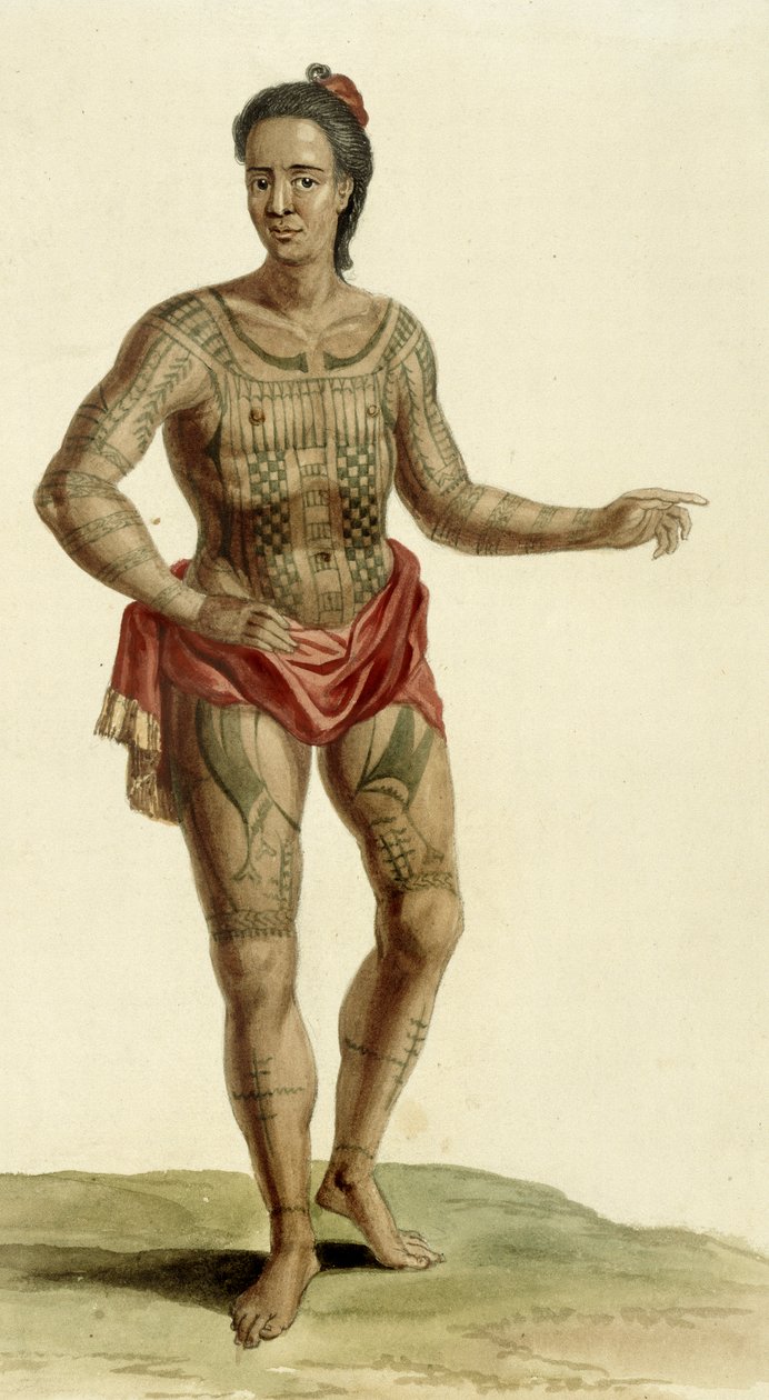 Guerreiro havaiano tatuado, 1824 de English School