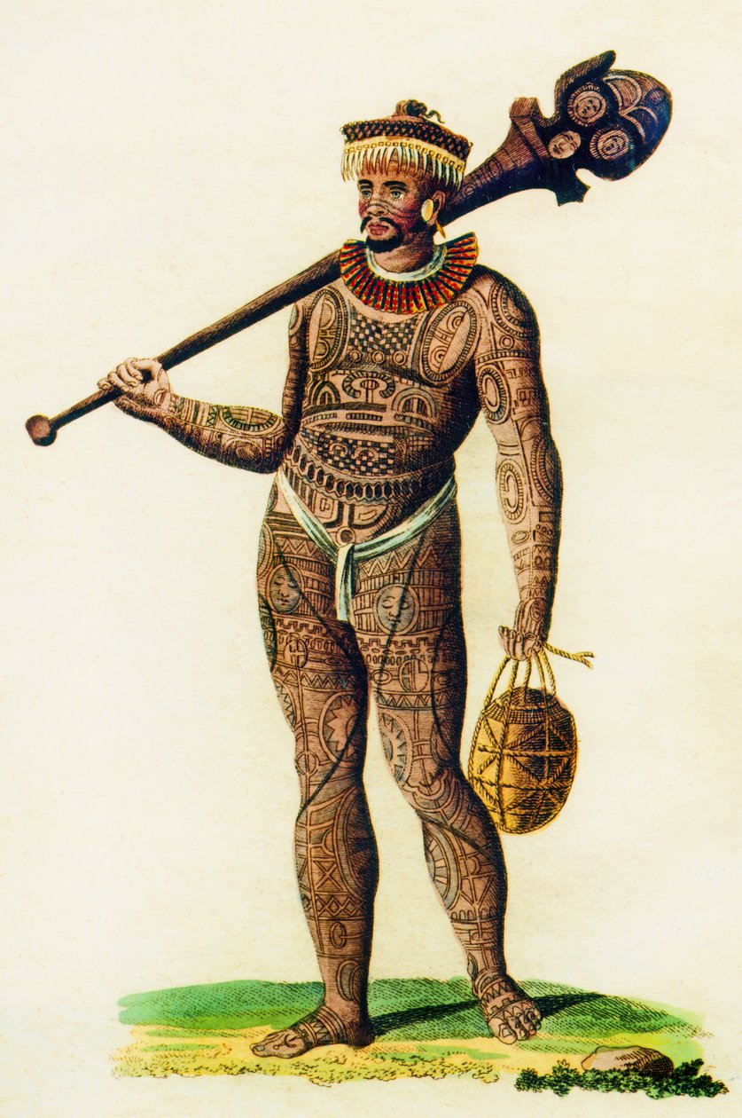 Homem tatuado das ilhas Marquesas, 1843 de English School
