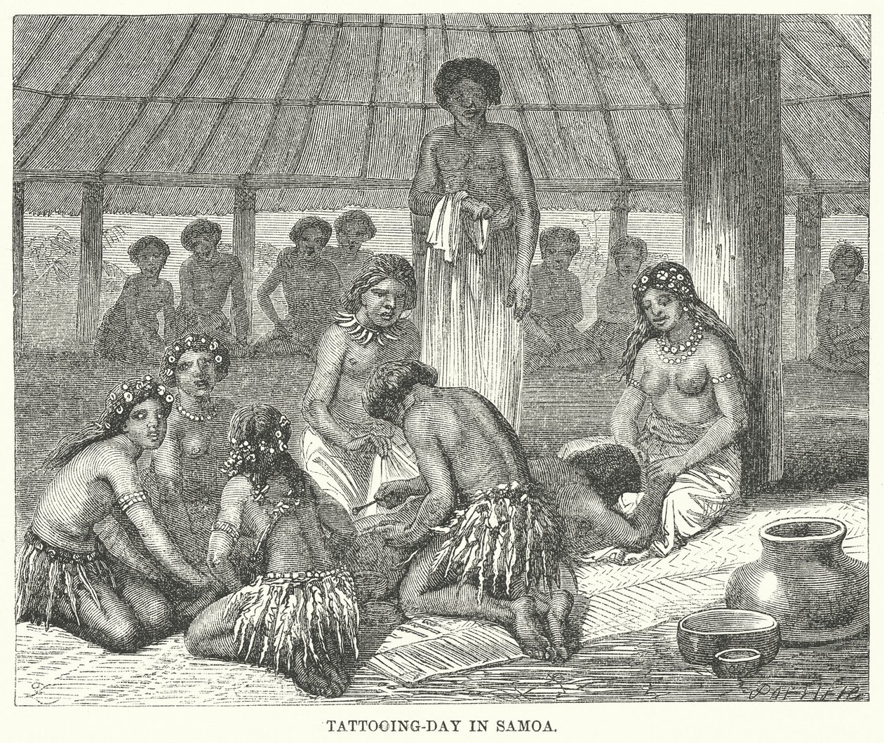 Dia de tatuagem em Samoa (gravura) de English School