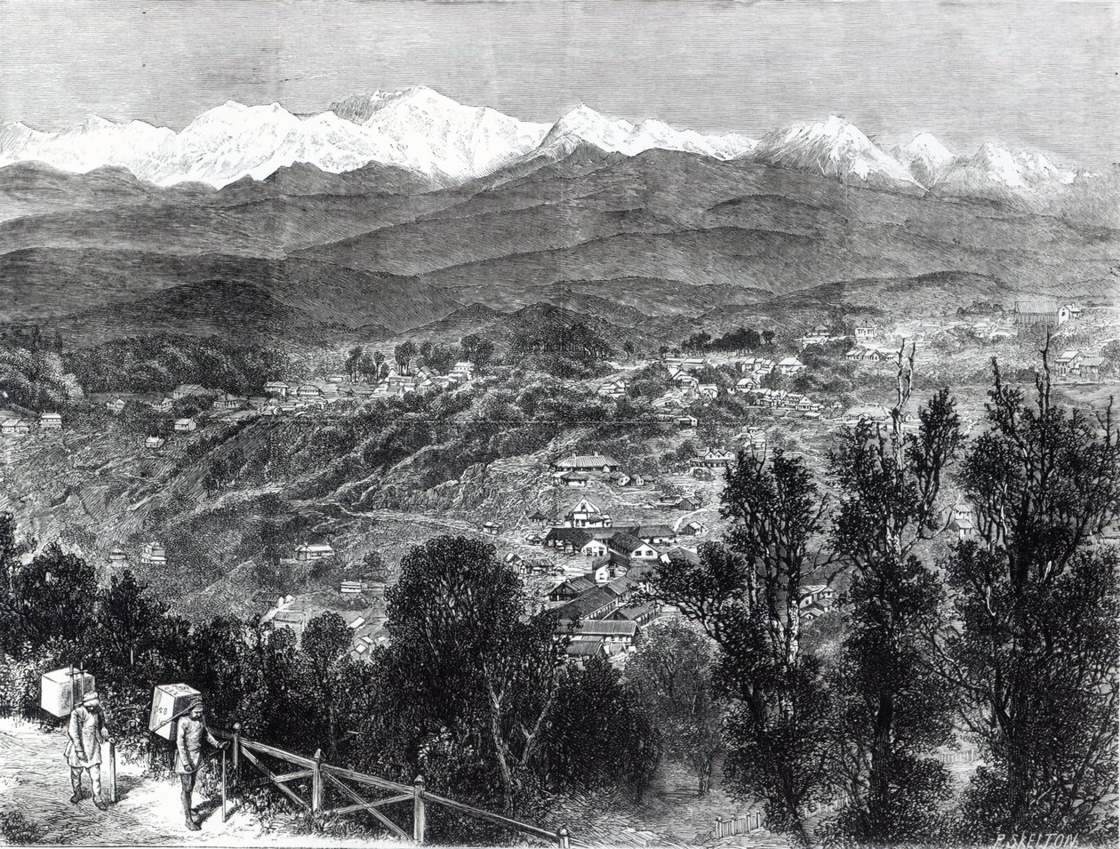 Cultivo de chá na Índia Britânica - Vista de Darjeeling do Sul, 1876 de English School