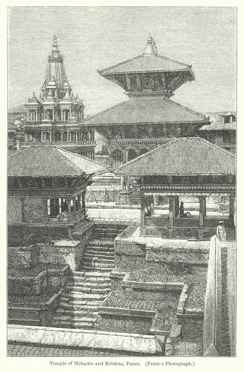 Templo de Mahadeo e Krishna, Patan (gravura) de English School