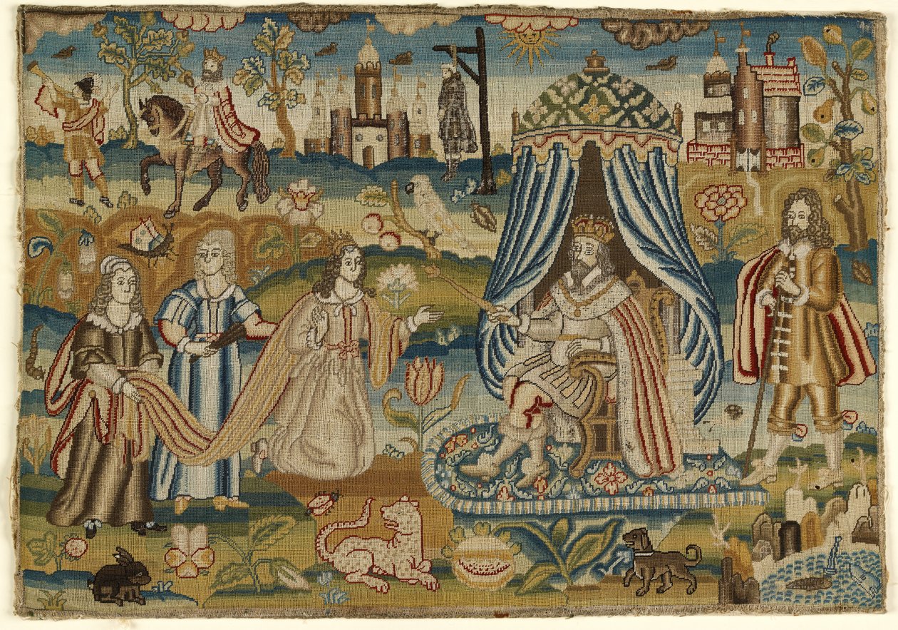 Painel têxtil com Ester e Assuero, meados a finais do século XVII (pontos: tenda) de English School