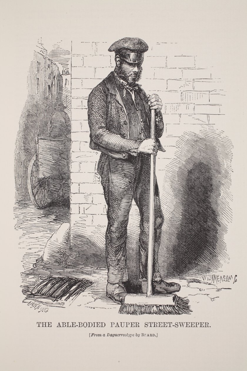 A Rua-Varredor Able-Bodied do Pauper, do daguerreotype por Richard Beard, ilustração do trabalho de Londres e pobre de Londres por Henry Mayhew, bar. 1862 de English School