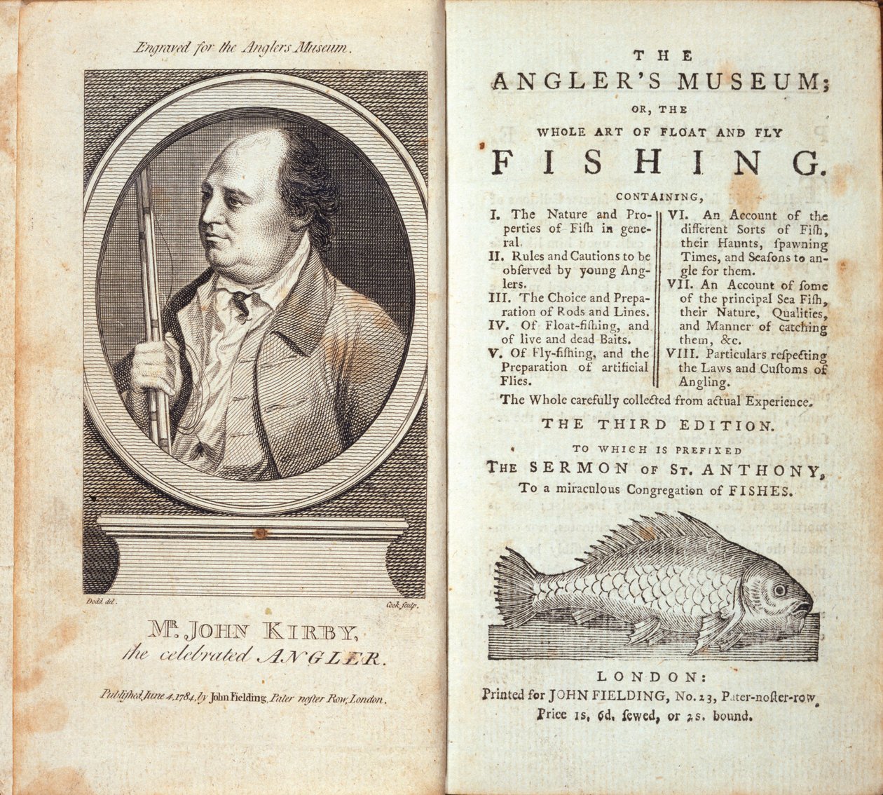 O Museu dos Pescadores; ou, a arte inteira do flutuador e da pesca com mosca, por John Kirby, publicada c.1784 de English School
