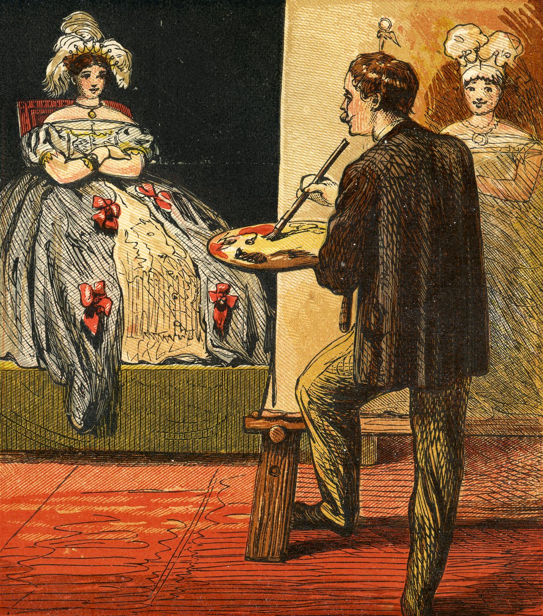 O artista pintando um retrato em seu estúdio, 1867 de English School