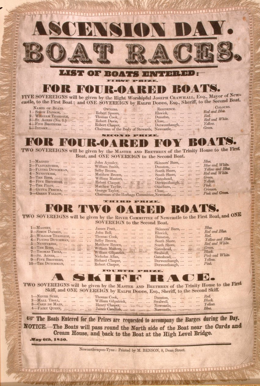O programa da Corrida de Barcos do Dia da Ascensão, 6 de maio de 1850 (seda) de English School