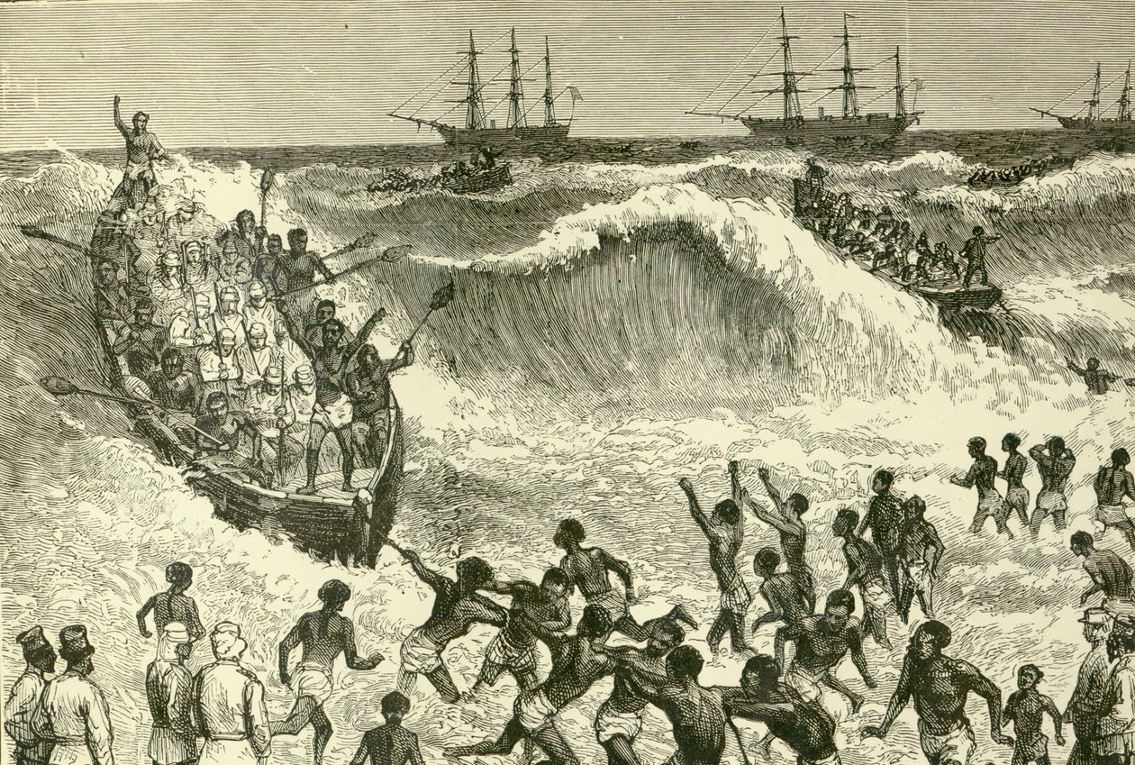 A Guerra de Ashantee, (tropas de desembarque na Gold Coast) de English School