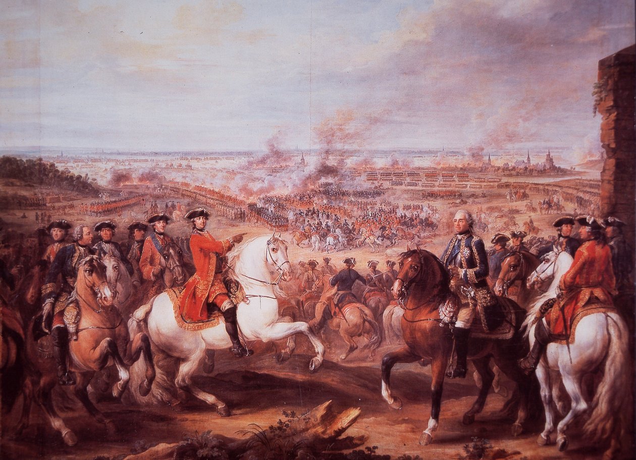 A Batalha de Fontenoy (cor litho) de English School