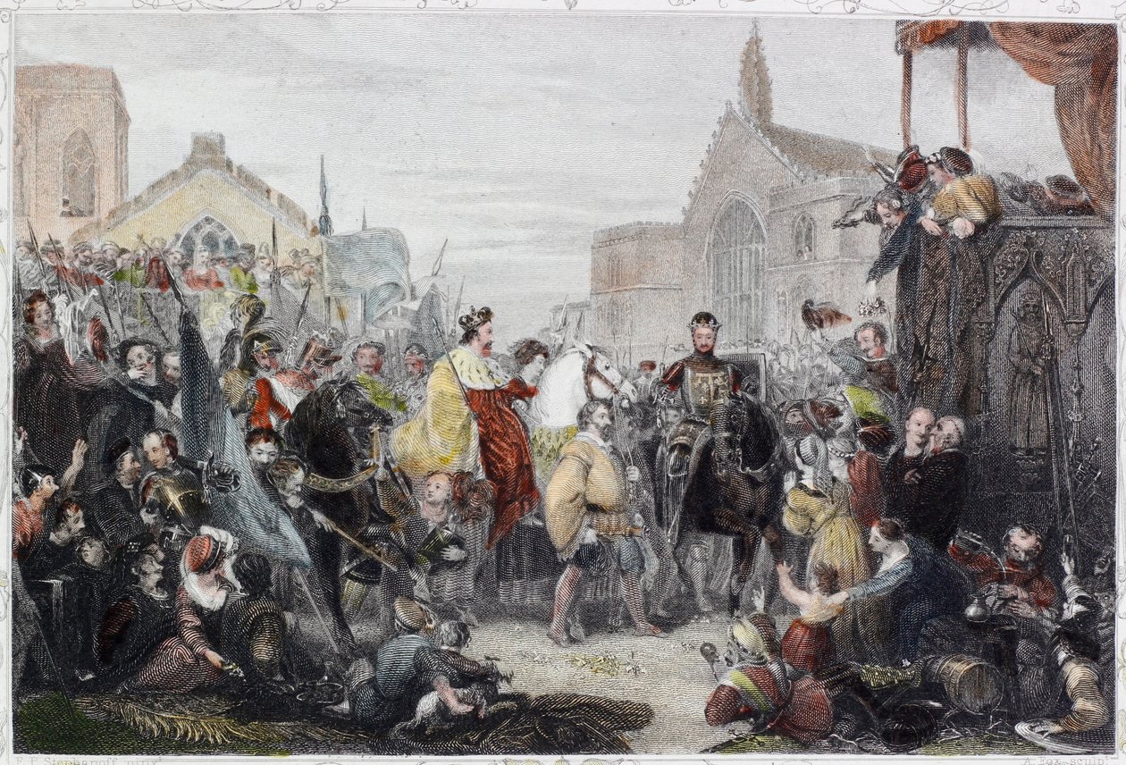 The Black Prince Entering London (gravura colorida) de English School