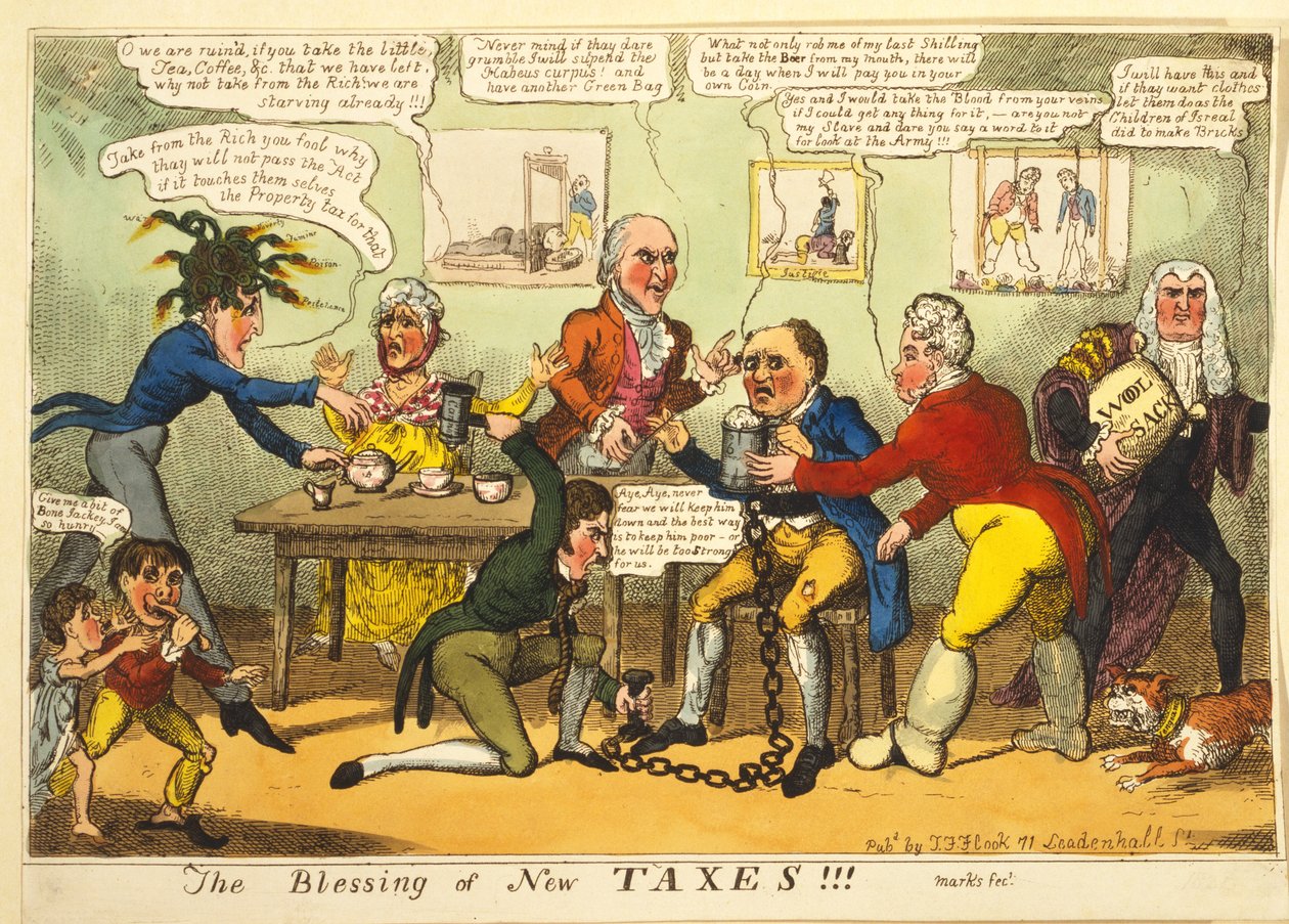 The Blessing of New Taxes!!!, c.1819 (gravura colorida à mão) de English School