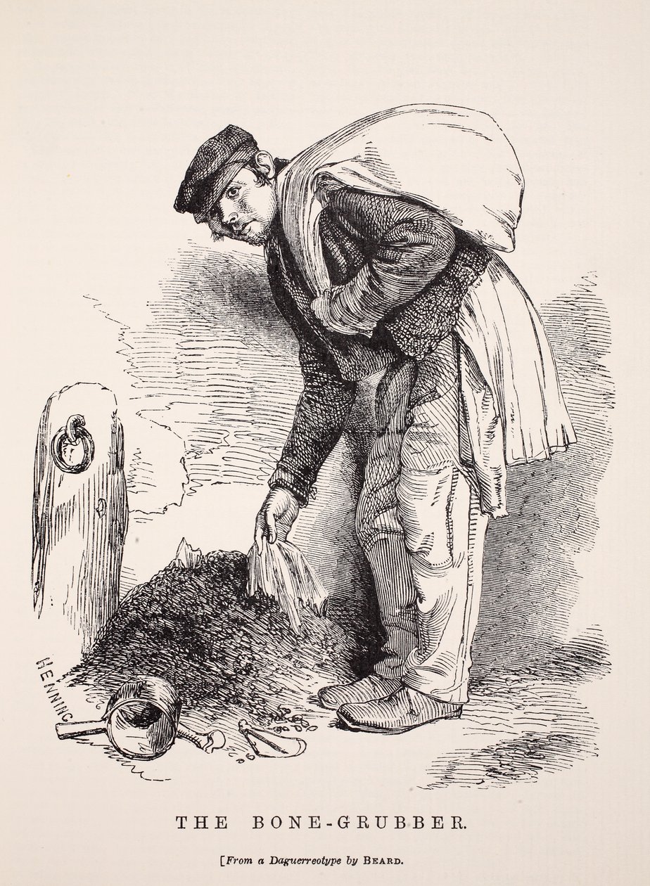 The Bone-Grubber, depois de um daguerreótipo de Richard Beard, ilustração de London Labor e London Poor de Henry Mayhew, pub. 1862 de English School