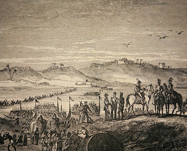 O exército britânico cruzando o rio Sutlej de English School