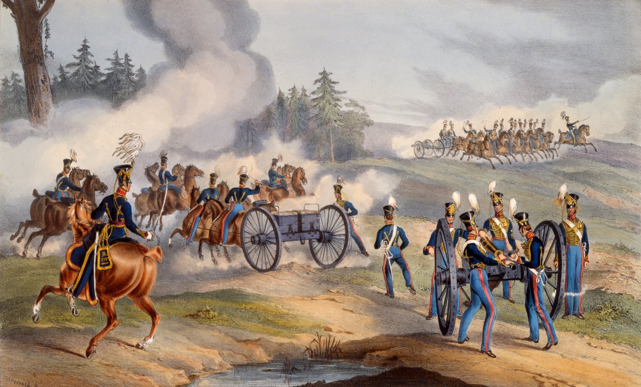 A artilharia real britânica se preparando para a batalha, 1835 de English School