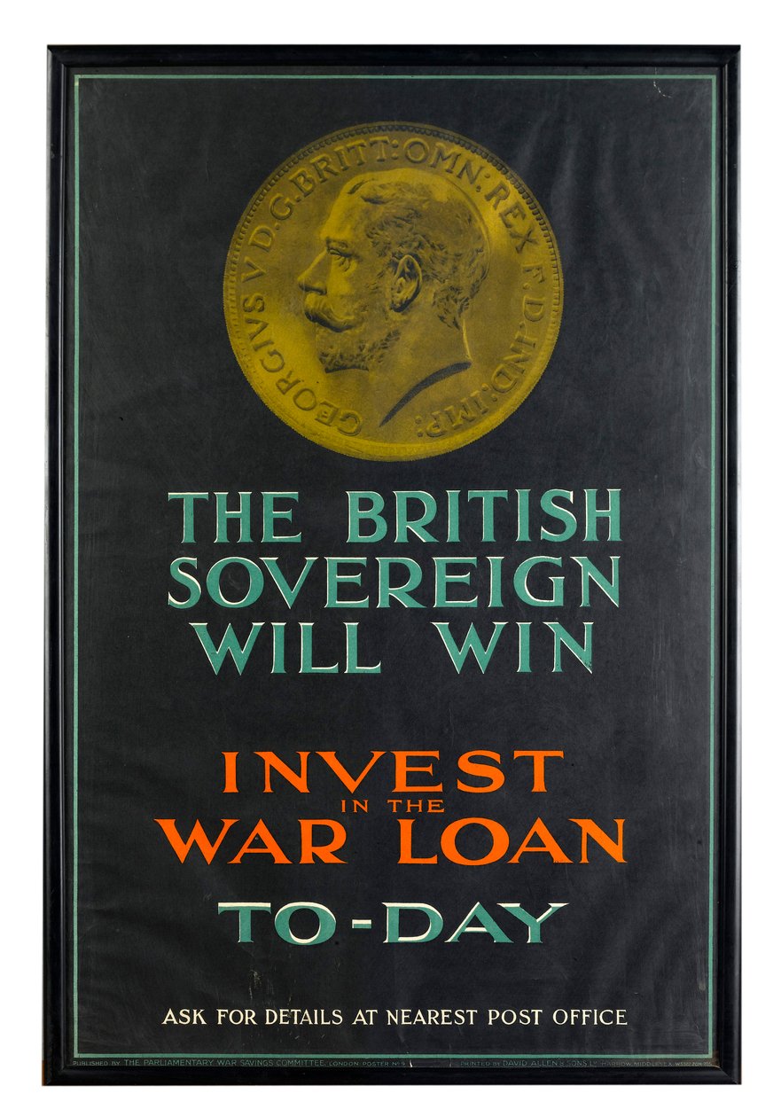 O Soberano Britânico Vence, cartaz de empréstimo de guerra da Primeira Guerra Mundial de English School