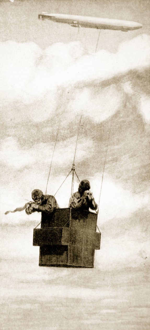 A gaiola à prova de balas do Zeppelin Bomb-Thrower, 1914-19 de English School