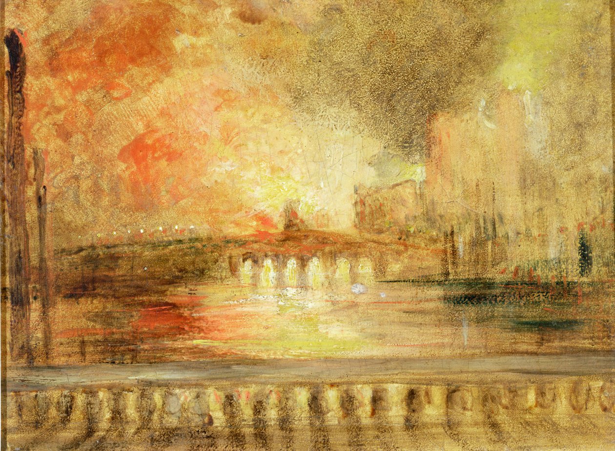 A Queima das Casas do Parlamento, anteriormente atribuída a JMW Turner (1775-1851) de English School