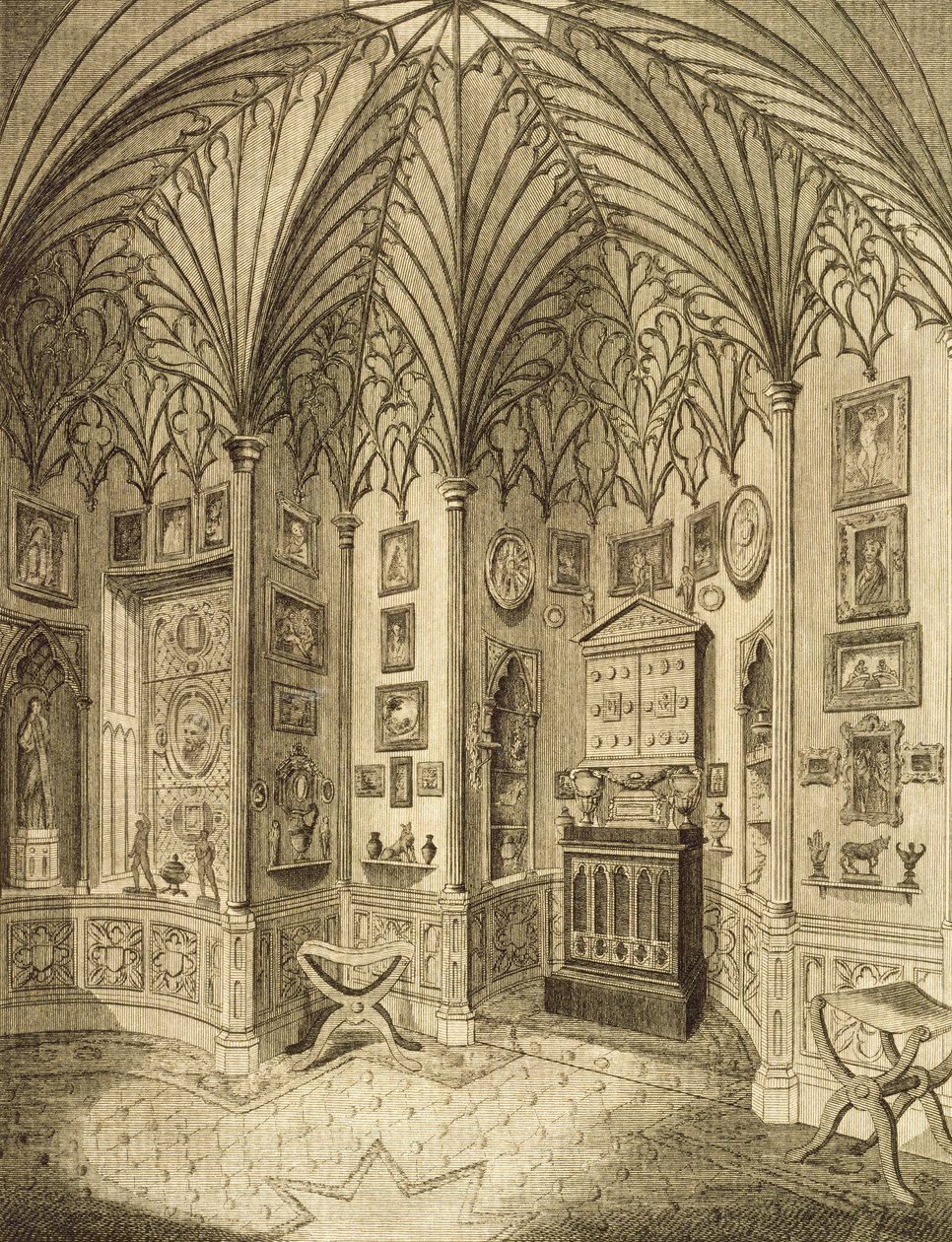 O Gabinete, gravado por T. Morris, de Description of Strawberry Hill por Horace Walton, 1784 de English School