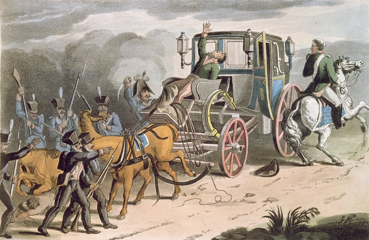 A captura de carruagens Bonapartes em Waterloo, 18 de junho de 1815, 1816 de English School