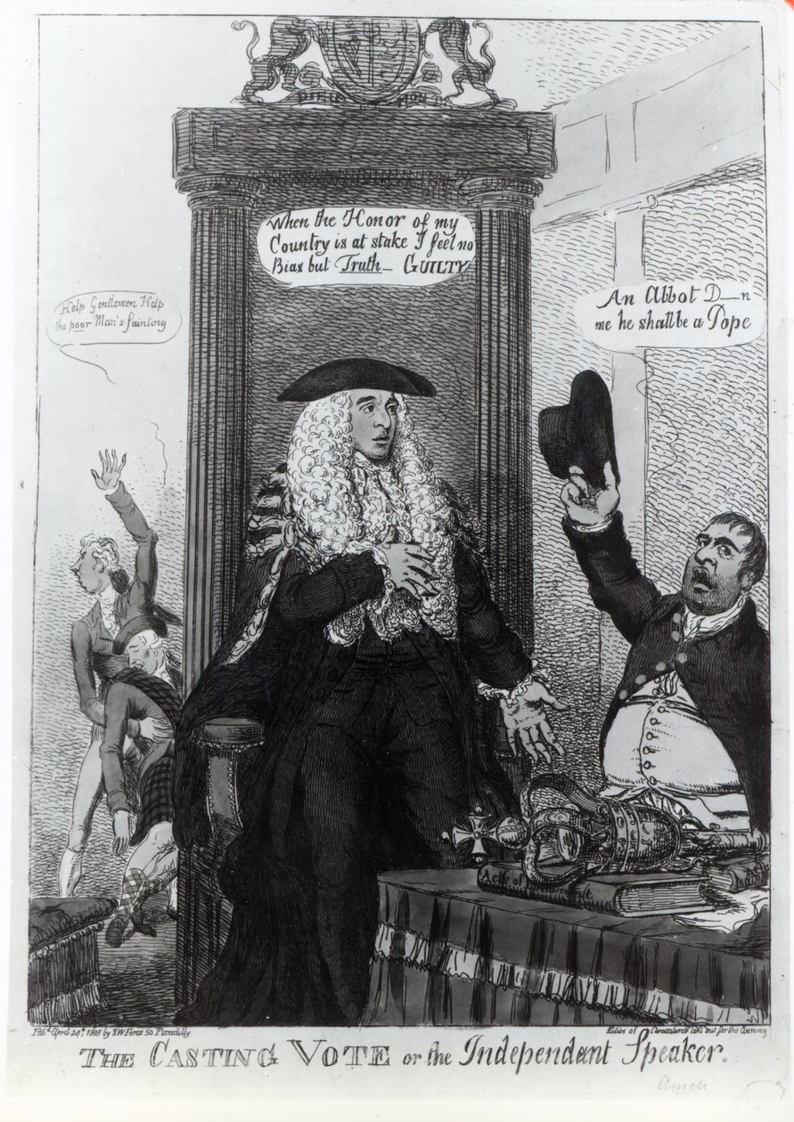O Voto de Elenco, ou o Palestrante Independente, desenho animado satírico mostrando então o Primeiro Ministro, Henry Addington, 1805 (impressão) de English School