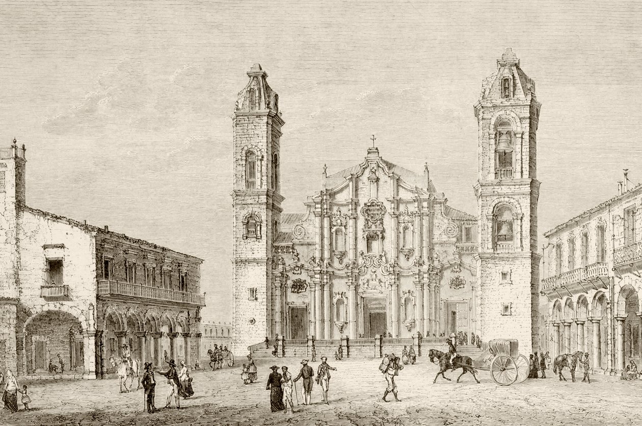 A Catedral de Havana, Cuba (litografia) de English School