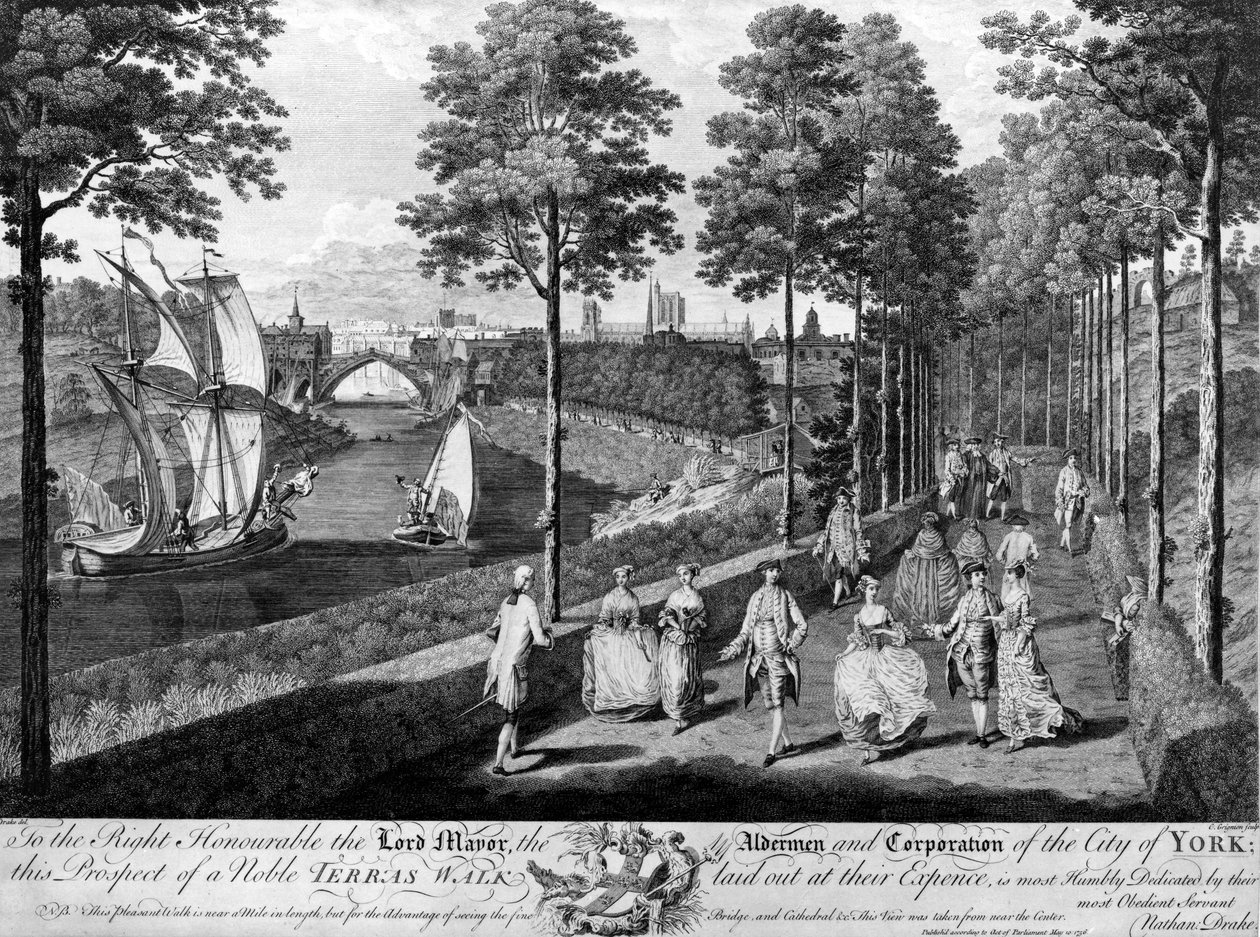 A cidade de York, um Noble Terrace Walk, estampa feita por Charles Grignon, 1756 de English School
