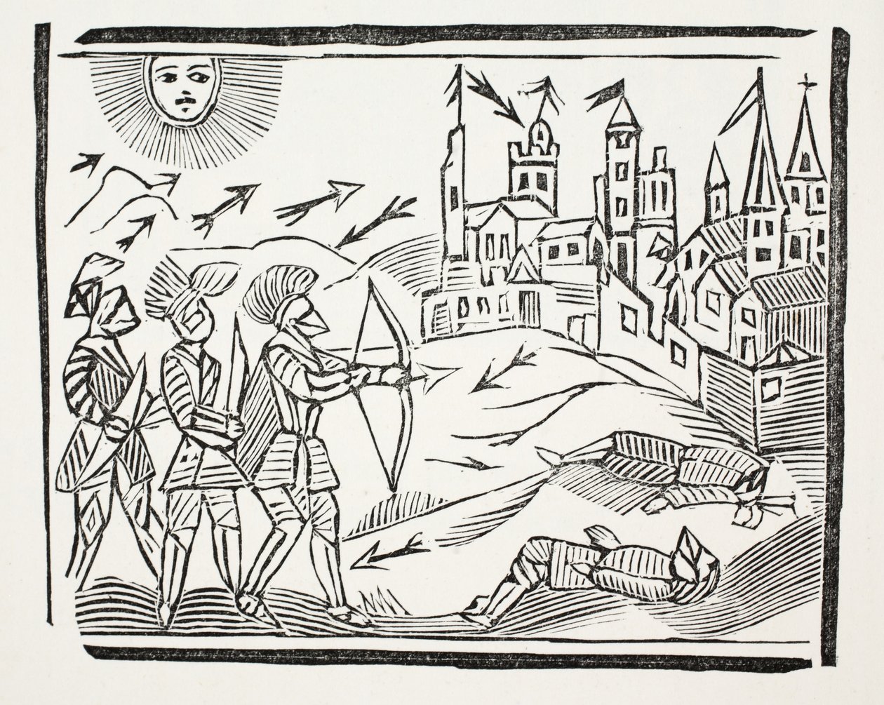 A conquista da França com a vida e ações gloriosas de Edward, o Príncipe Negro, ilustração de Chap-livros do século XVIII por John Ashton, pub. 1882 de English School