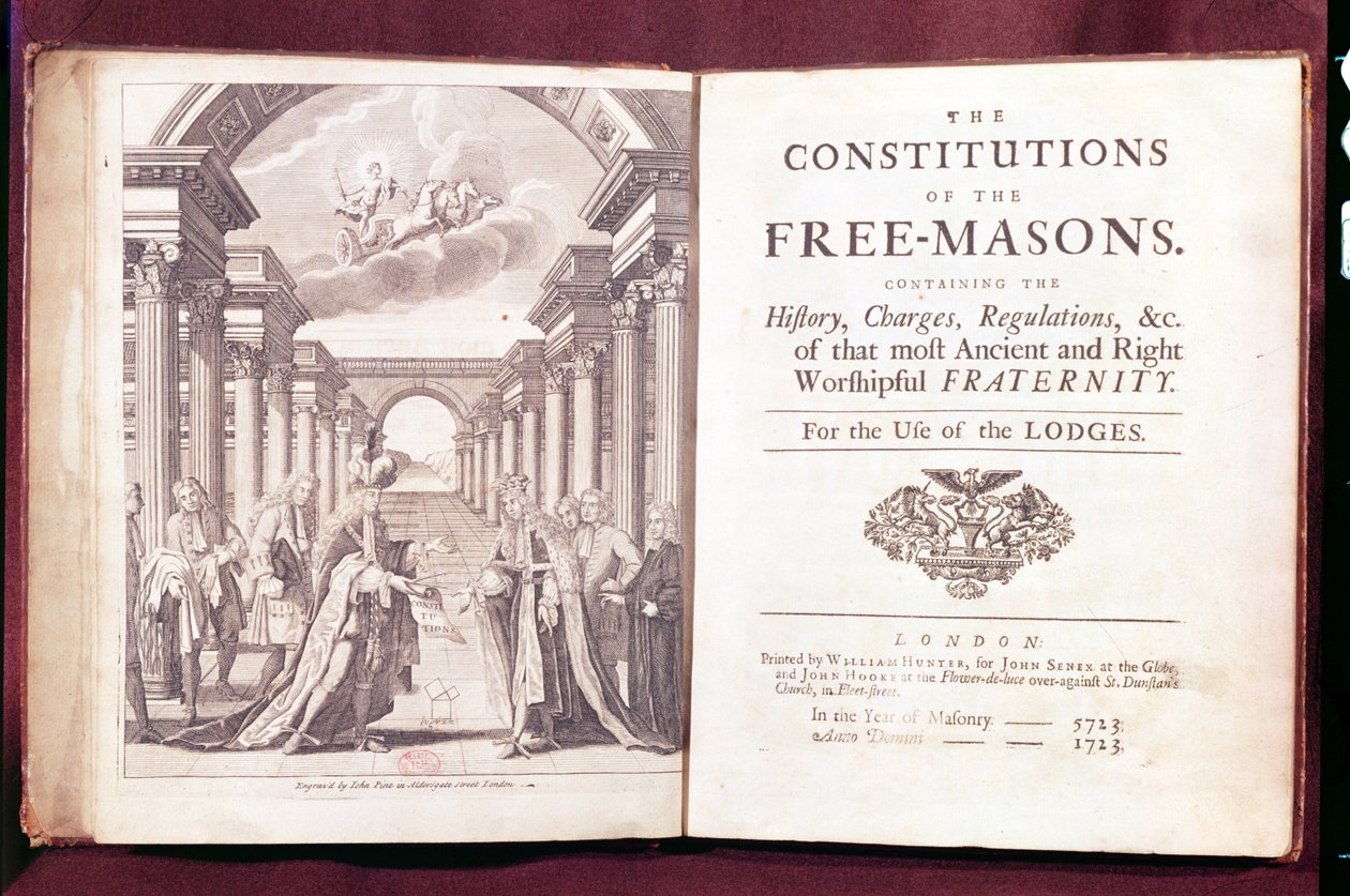 `As Constituições dos maçons pelo Dr. James Anderson (c.1680-1739) publicado em Londres 1723 de English School