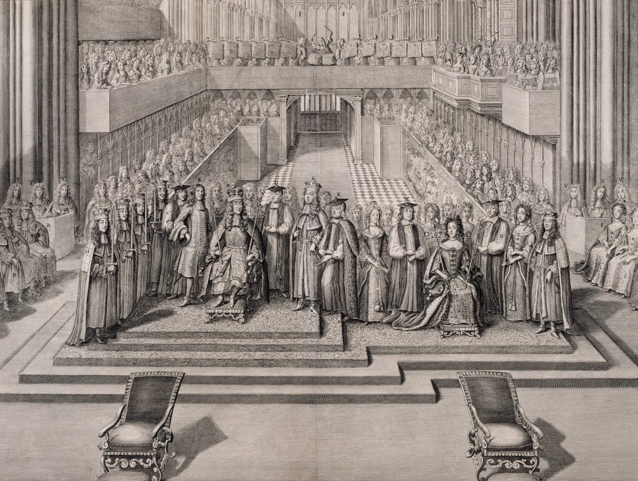 A coroação do rei James II (1633-1701) e sua segunda esposa, Maria de Modena (1658-1718) 1685 de English School