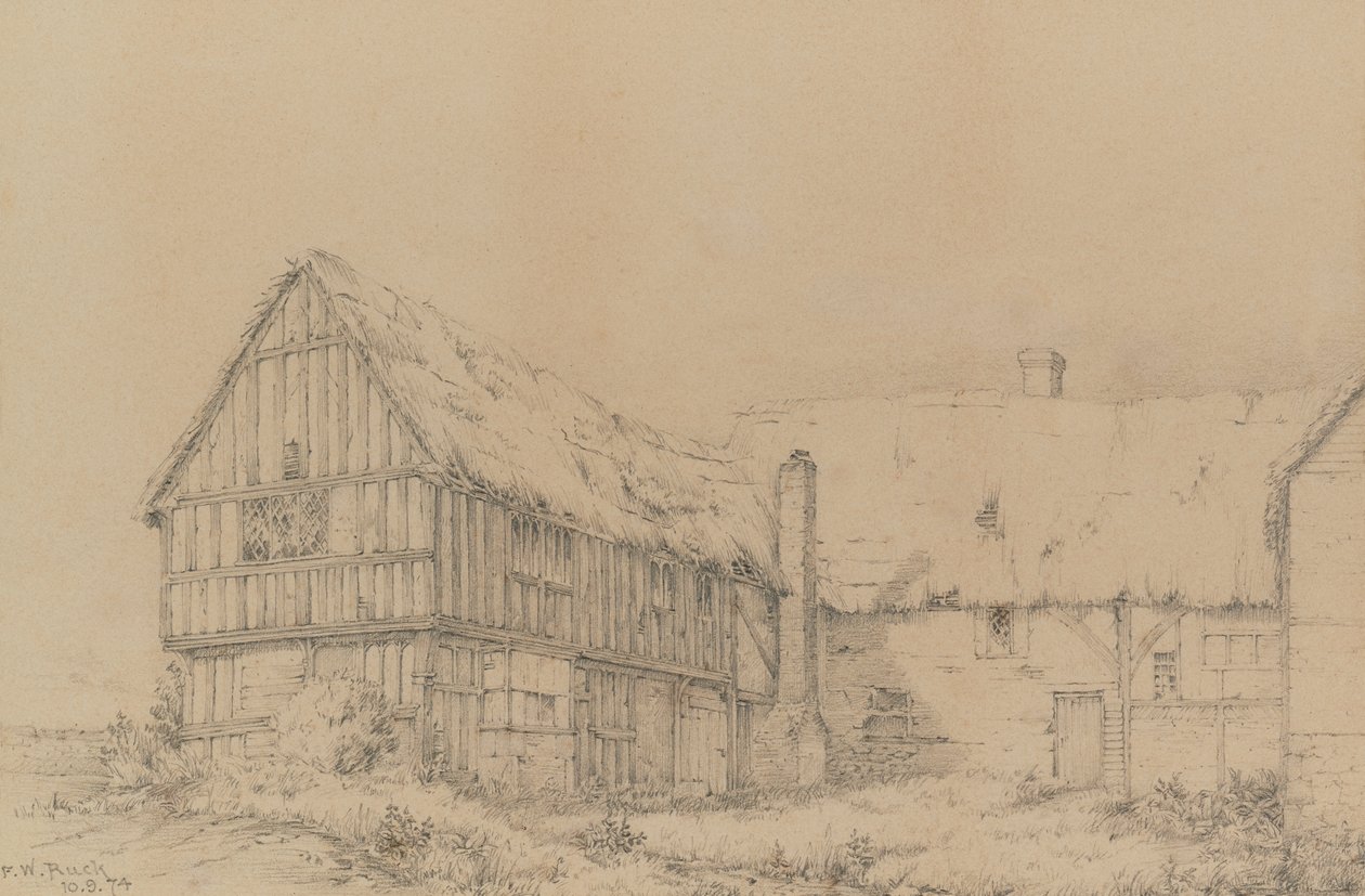 The Court Lodge em East Farleigh, perto de Maidstone, c.1874 (Lápis) de English School