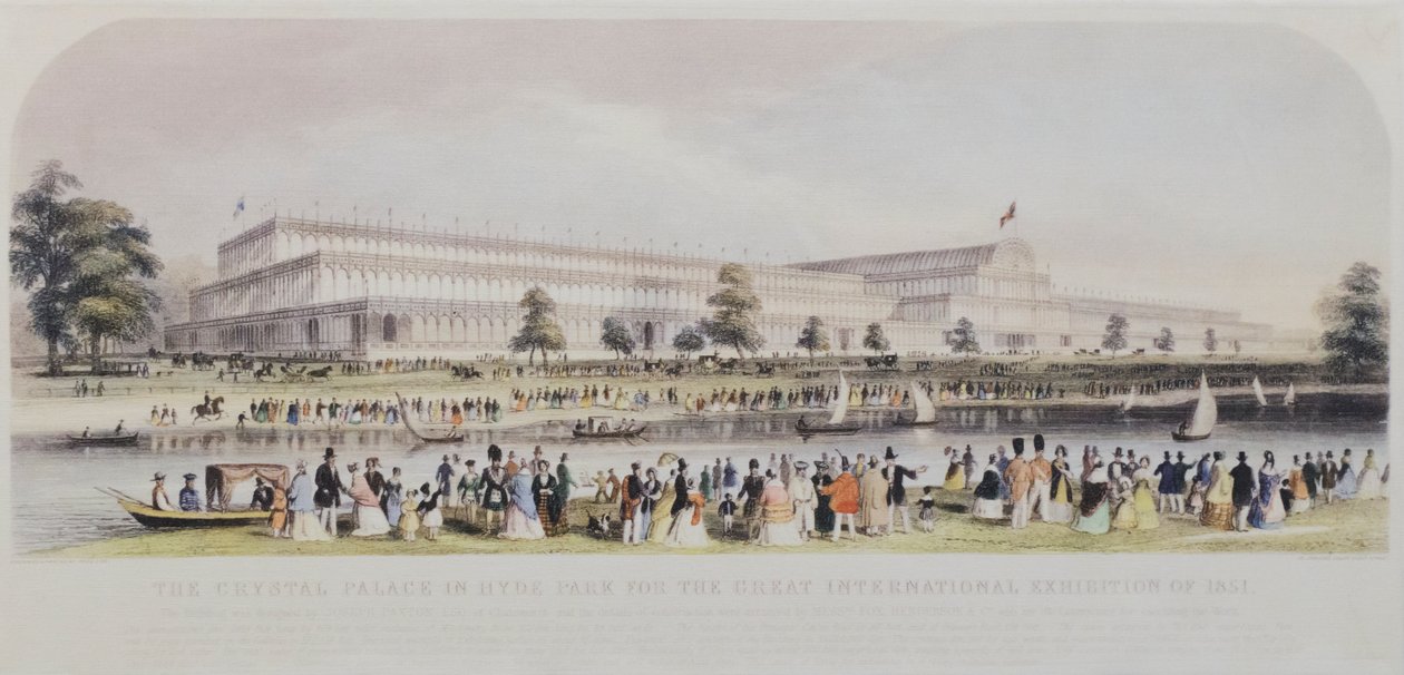 O Palácio de Cristal em Hyde Park para a Grande Exposição Internacional de 1851 (gravura) de English School