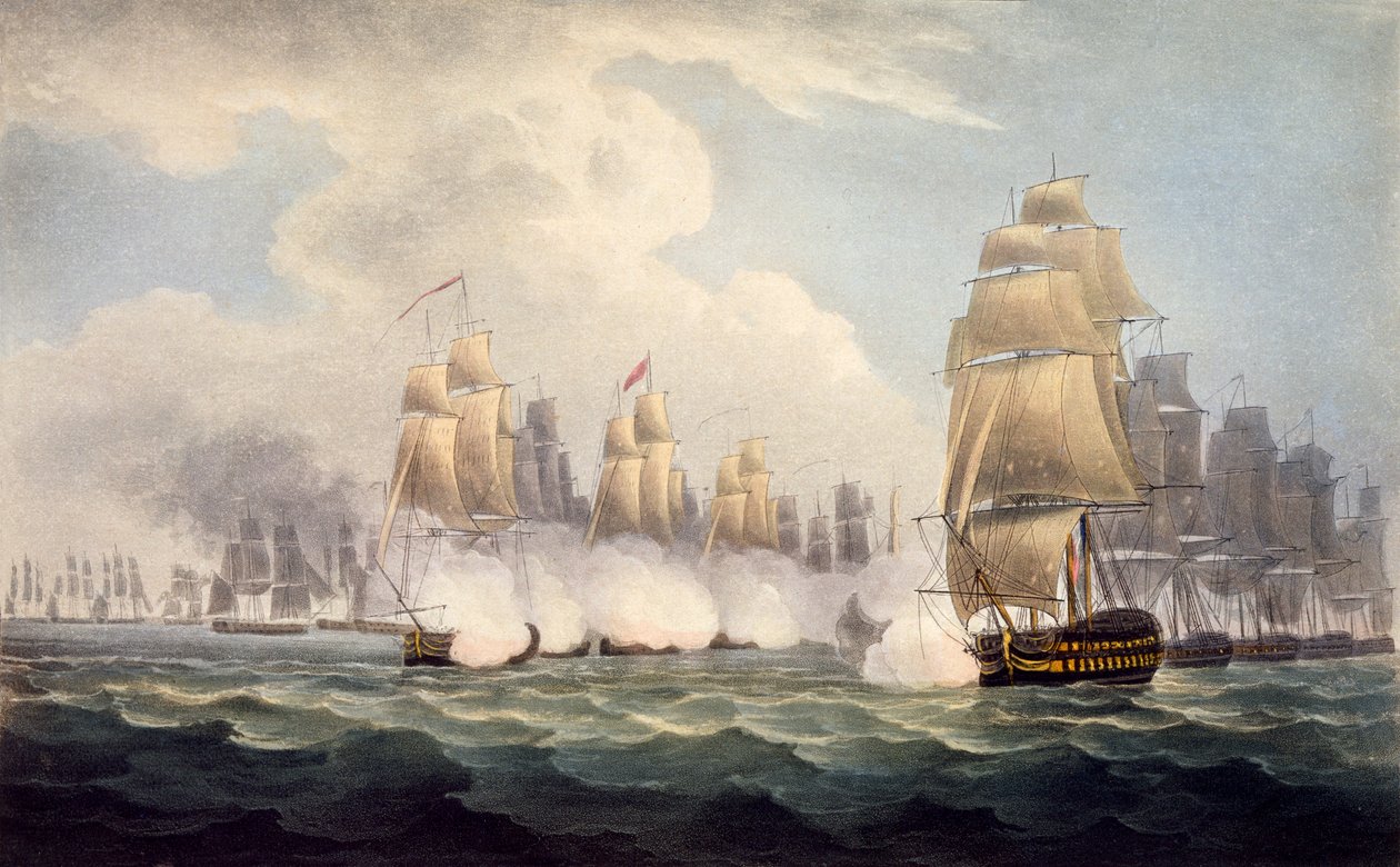 A derrota dos franceses sob Linois por Commodore Dances Squadron, 15 de fevereiro de 1804, de The Naval Chronology of Great Britain, por J. Ralfe de English School
