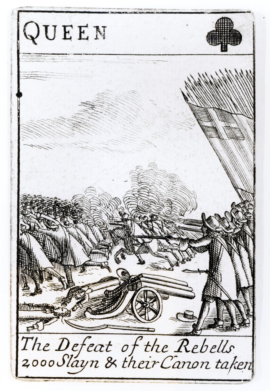 A derrota dos rebeldes na batalha de Sedgemoor, 6 de julho de 1685 (xilogravura) (foto bw) de English School