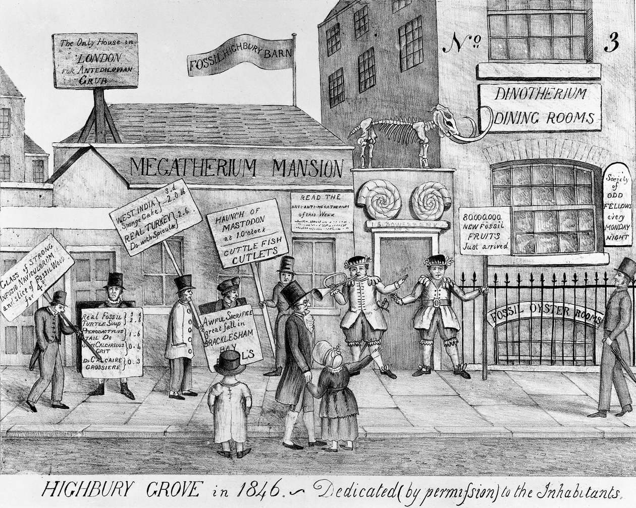 As salas de jantar Dinotherium de Highbury Grove, 1846. de English School