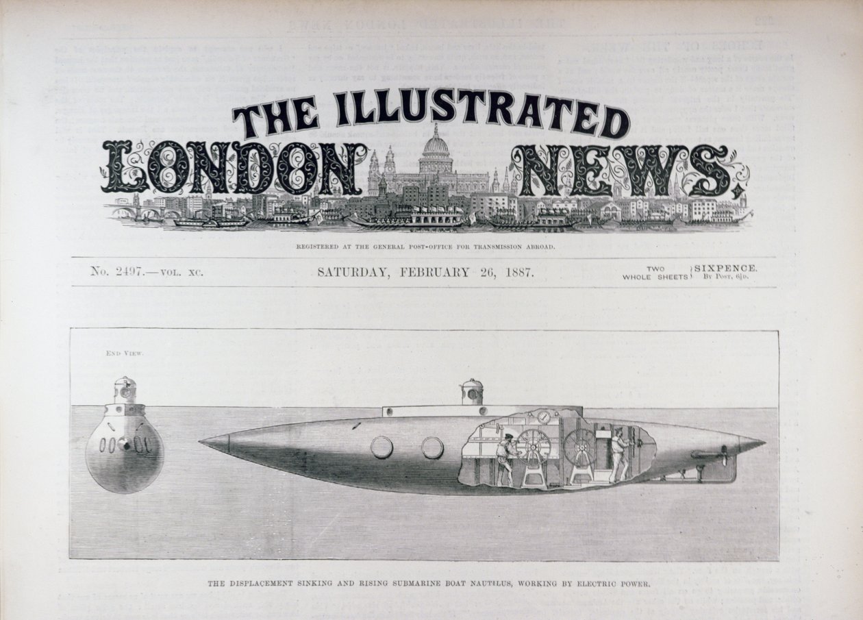 O Nautilus de Naufrágio de Naufrágio de Naufrágio e Submersão de Deslocamento, da The Illustrated London News, 26 de fevereiro de 1887 de English School