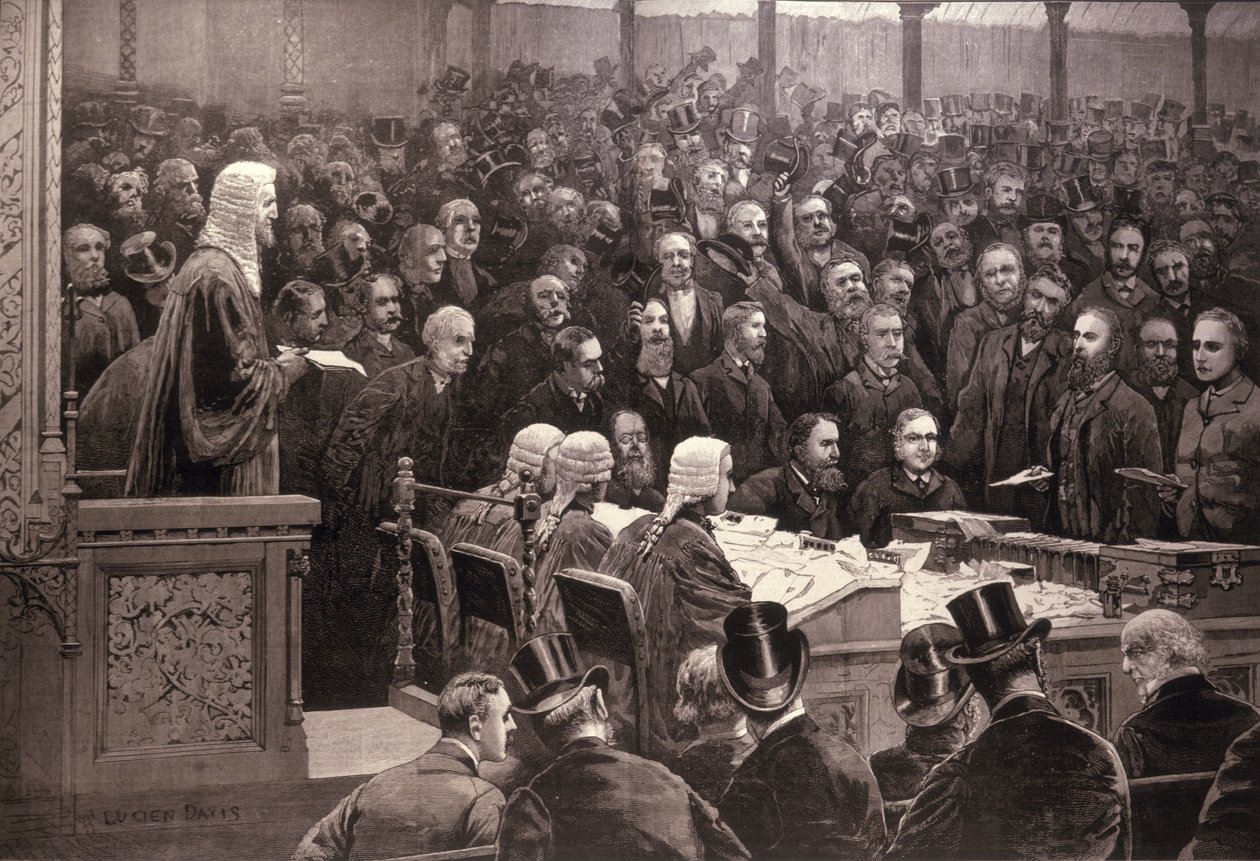 A Divisão na Câmara dos Comuns sobre a questão do Home Rule irlandês, &39;The Ayes; 311, os Noes; 341 &39;, de&39; The Illustrated London News &39;, 6 de dezembro de 1886 de English School