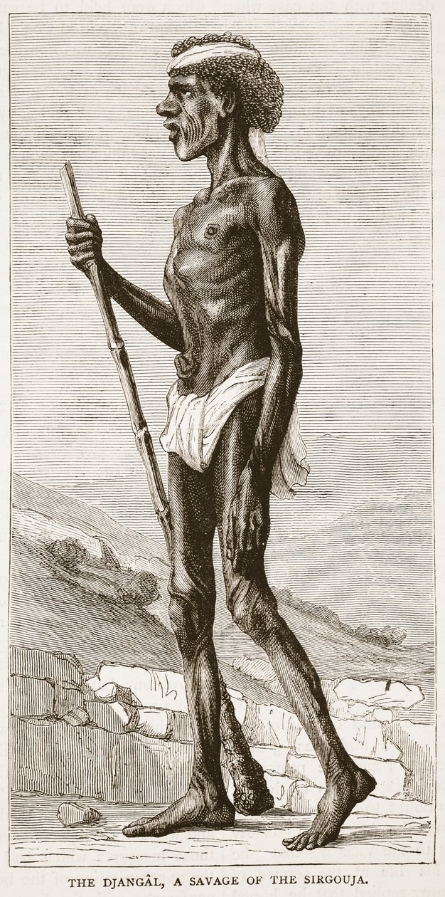 O Djangal, um selvagem do Sirgouja, ilustração da história ilustrada de Cassells da Inglaterra de English School