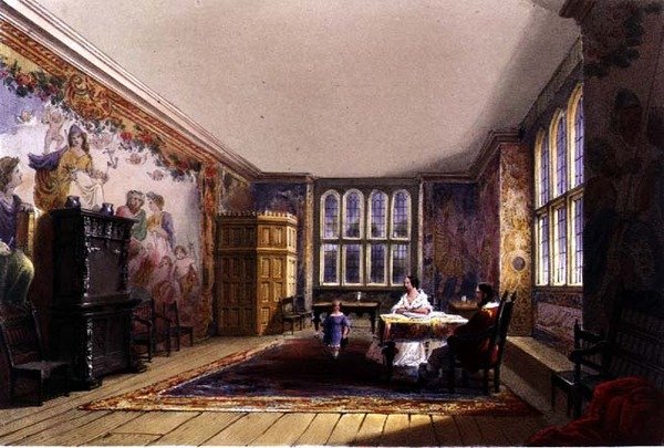 Sala de Desenho, casa Cotehele, c.1830-40 (cor litho) de English School