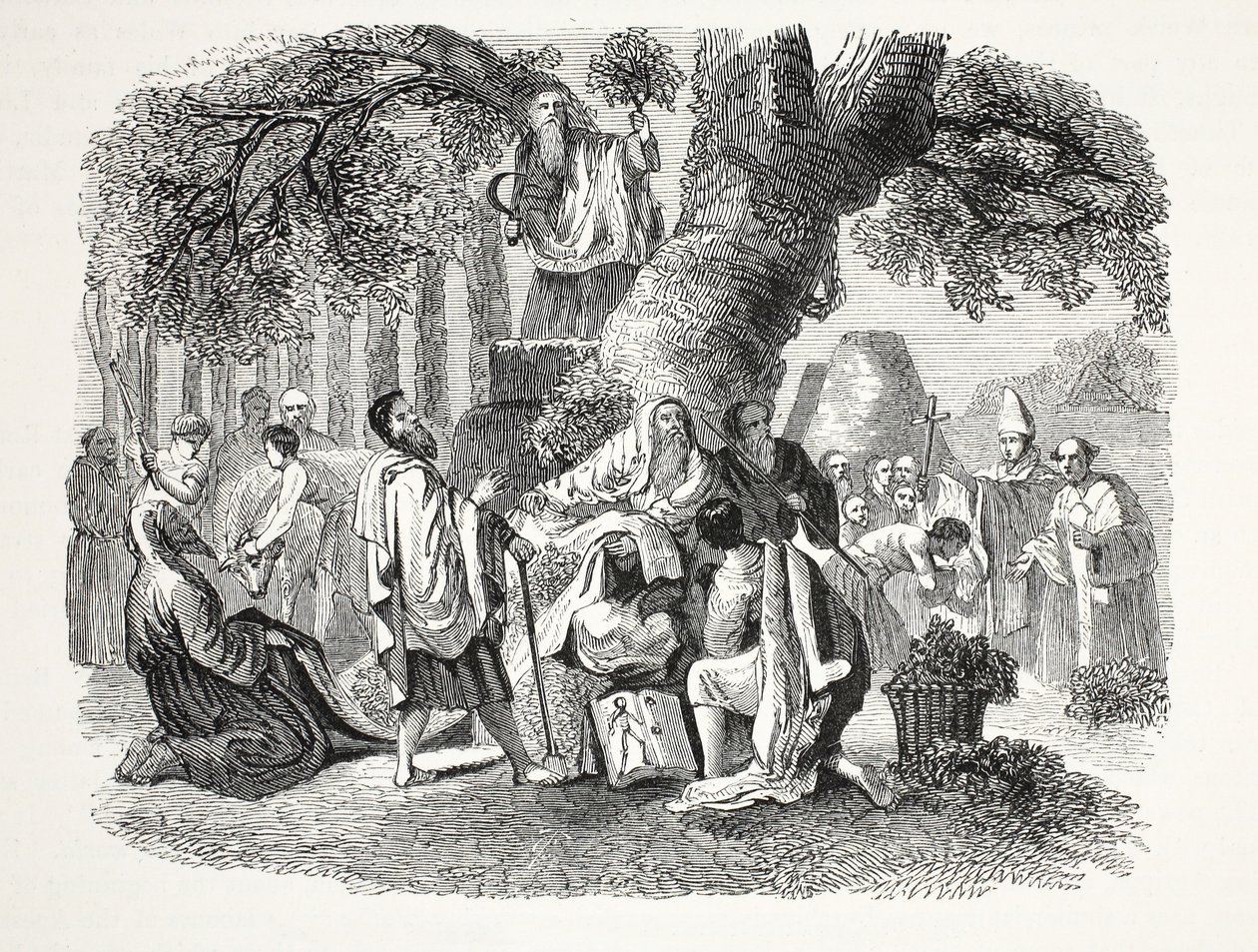 Os druidas, ou a conversão dos bretões ao cristianismo por Bran e seus discípulos, pub. Século XIX (gravura em aço) de English School