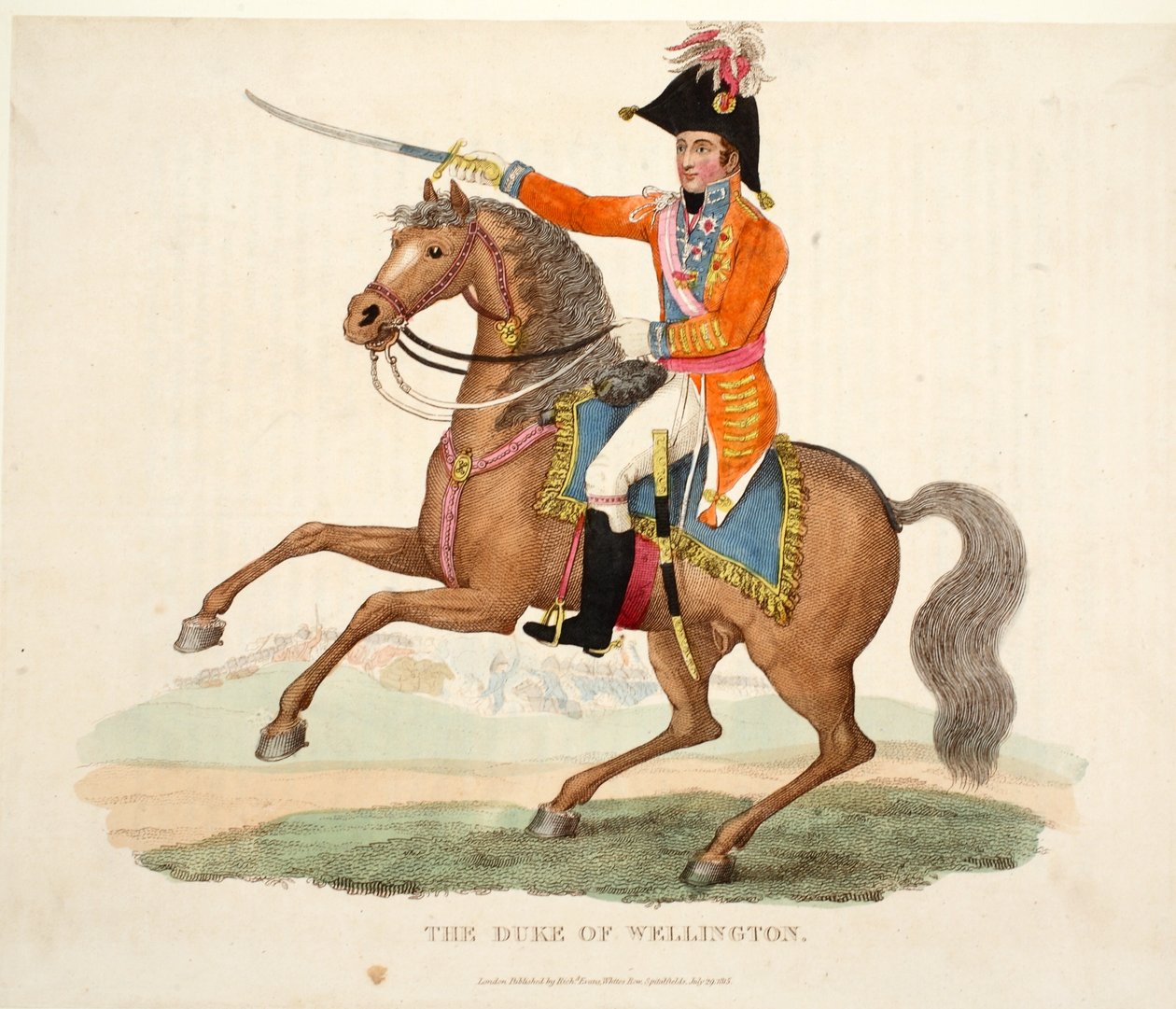 O duque de Wellington, pub. por Richard Evans, engr romney, ilustração de um relato histórico da batalha de Waterloo por William Mudford, 1816 de English School