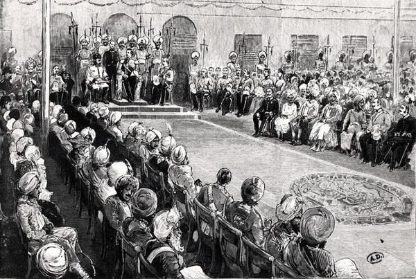 O Durbar em Rawul Pindi (gravura) (foto a p/b) de English School