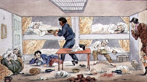 The Effects of Seasickness, c.1825 (caneta e tinta com aquarela sobre papel) de English School